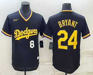 Mens Los Angeles Dodgers #8 #24 Kobe Bryant Number Black Stitched Pullover Throwback Nike Jersey->los angeles dodgers->MLB Jersey
